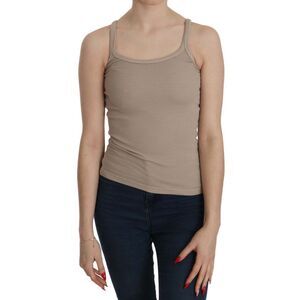 PINK MEMORIES Ribbed Tank Top Scoop Neck Slim Fit Women Brown Tops & T-Shirts